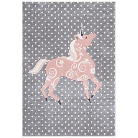 Flowers First 6 ft.-7 in. x 9 ft. Carousel Kids & Youth Rectangle Rug, Grey, Ivory & Pink FL1868076